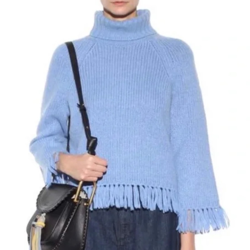 Tory Burch Sweater/Poncho (w/sleeves) Fringed Turtleneck Alpaca Wool Size M